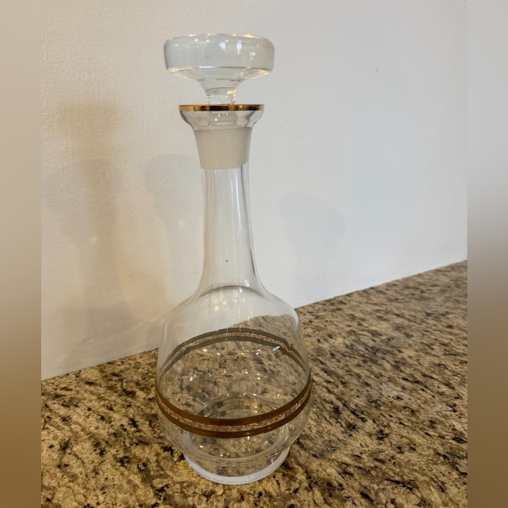 90s Vintage Glass Decanter with Gold Trim